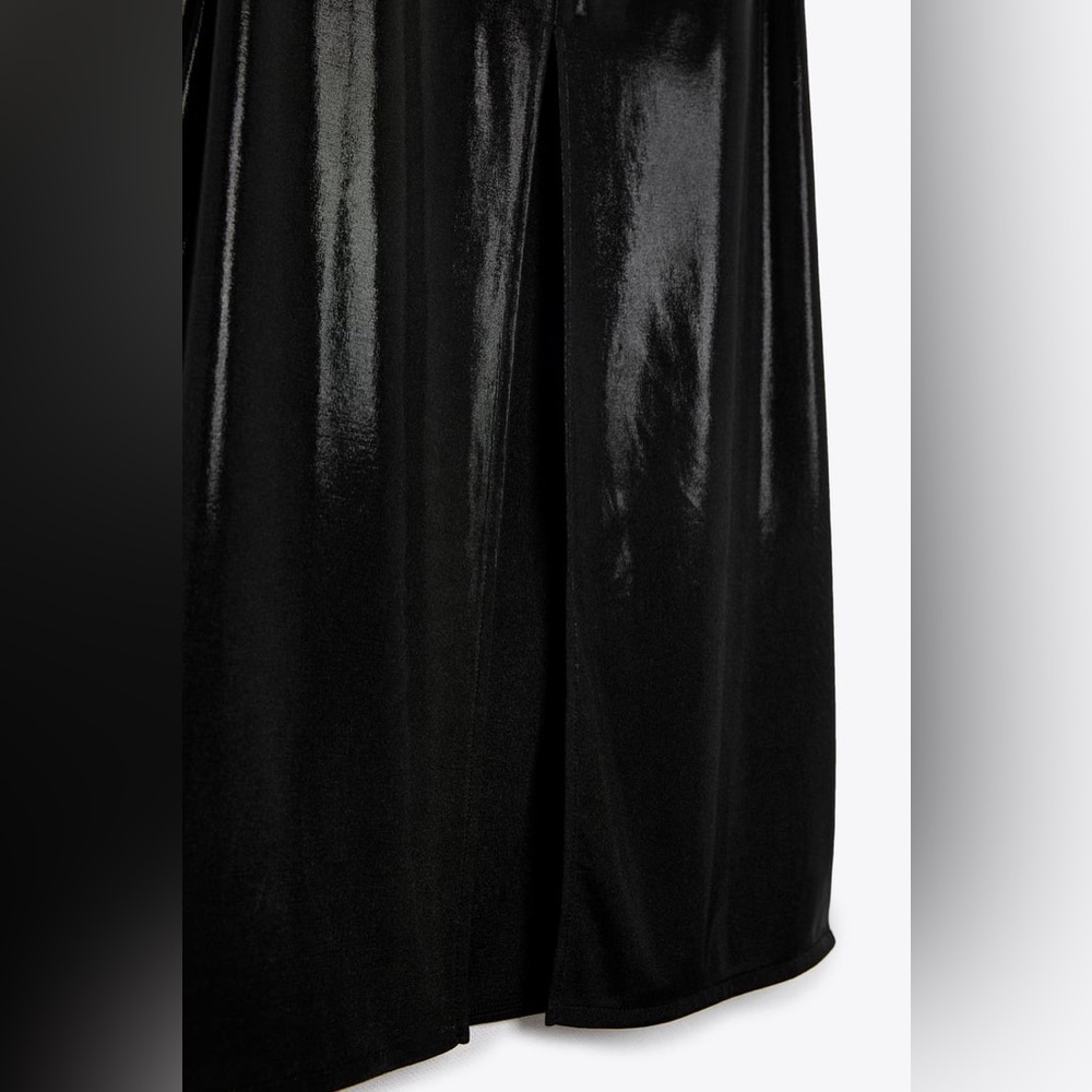 Zara NWT Long Ruched Dress in Black Metallic Maxi Open Back Size M Medium New - Picture 8 of 10